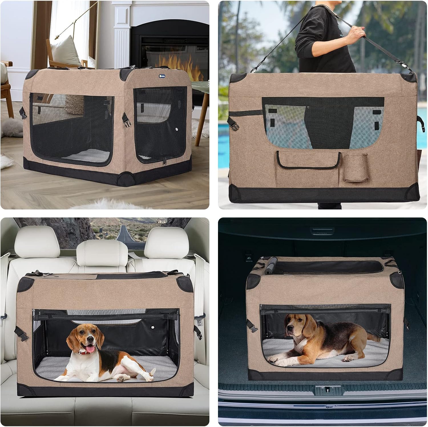 Tragbare, zusammenklappbare Hundebox von Veehoo – 36 Zoll zusammenklappbare Haustierhütte mit 3 Zugangspunkten, ideal für Boxentraining und Reisen