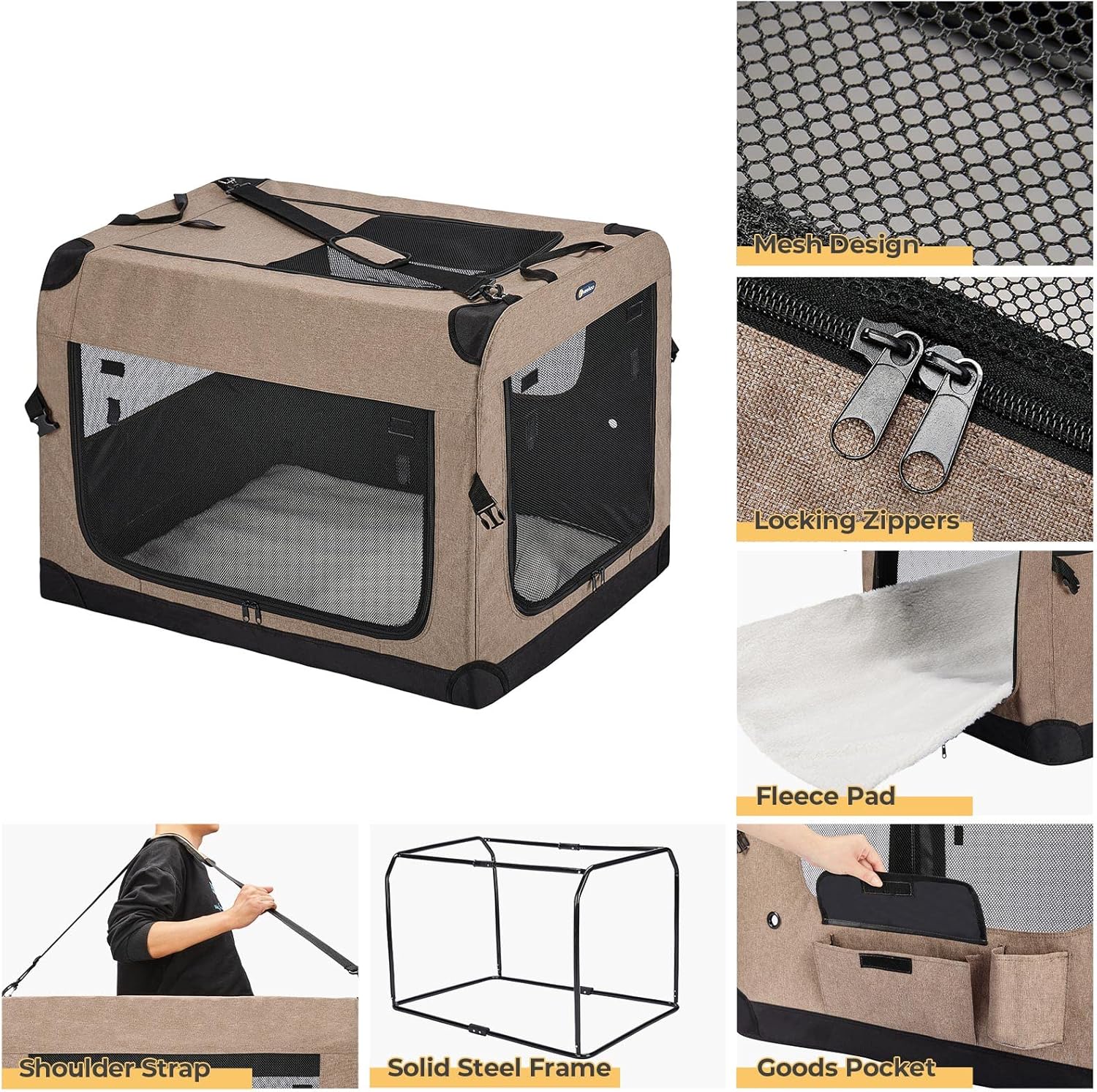 Tragbare, zusammenklappbare Hundebox von Veehoo – 36 Zoll zusammenklappbare Haustierhütte mit 3 Zugangspunkten, ideal für Boxentraining und Reisen