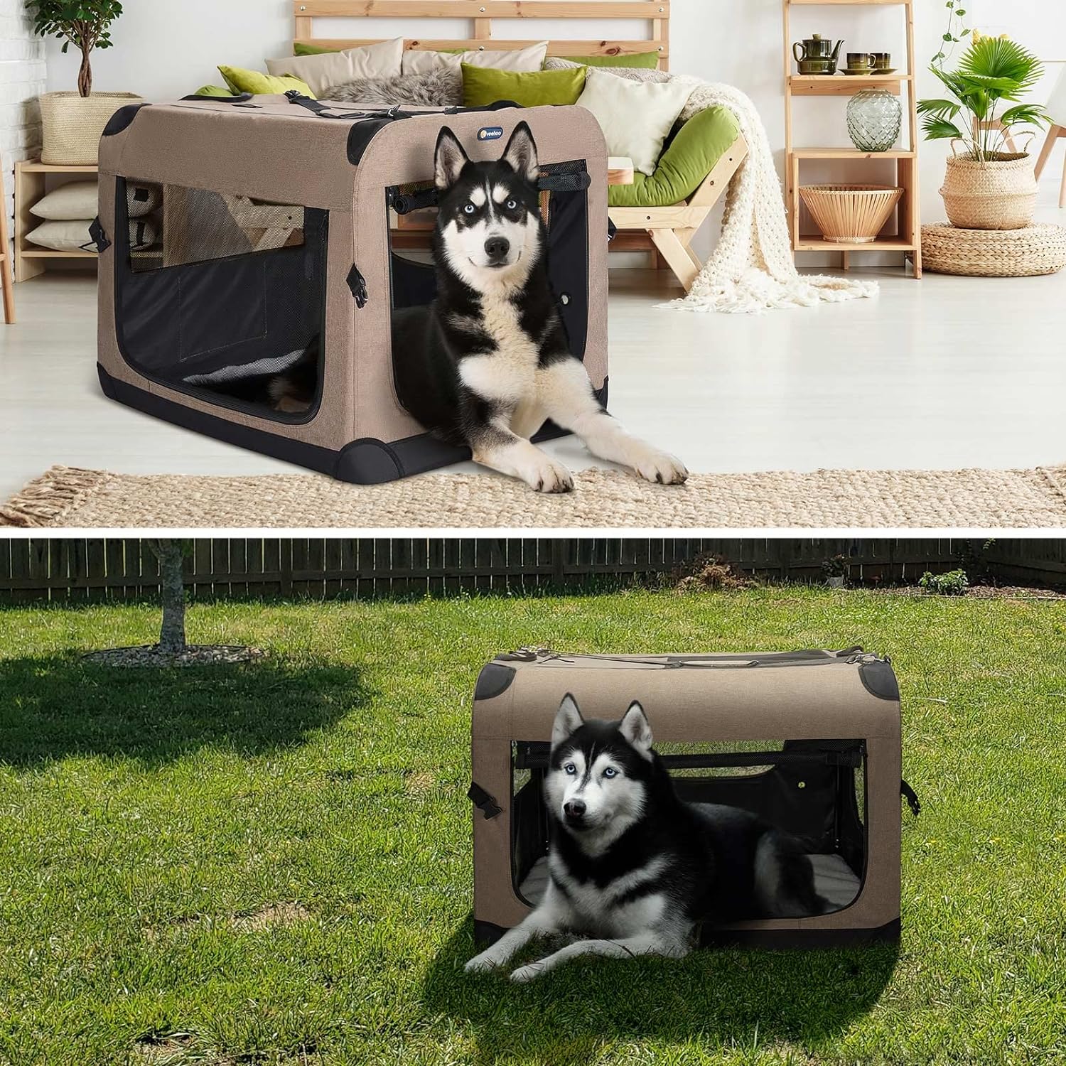 Tragbare, zusammenklappbare Hundebox von Veehoo – 36 Zoll zusammenklappbare Haustierhütte mit 3 Zugangspunkten, ideal für Boxentraining und Reisen