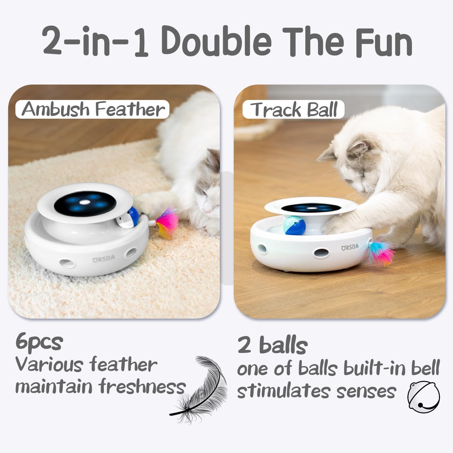 ORSDA 2-in-1 interaktives Katzenspielzeug mit automatischem Timer und Ambush-Maus – spannendes Indoor-Spiel für Katzen