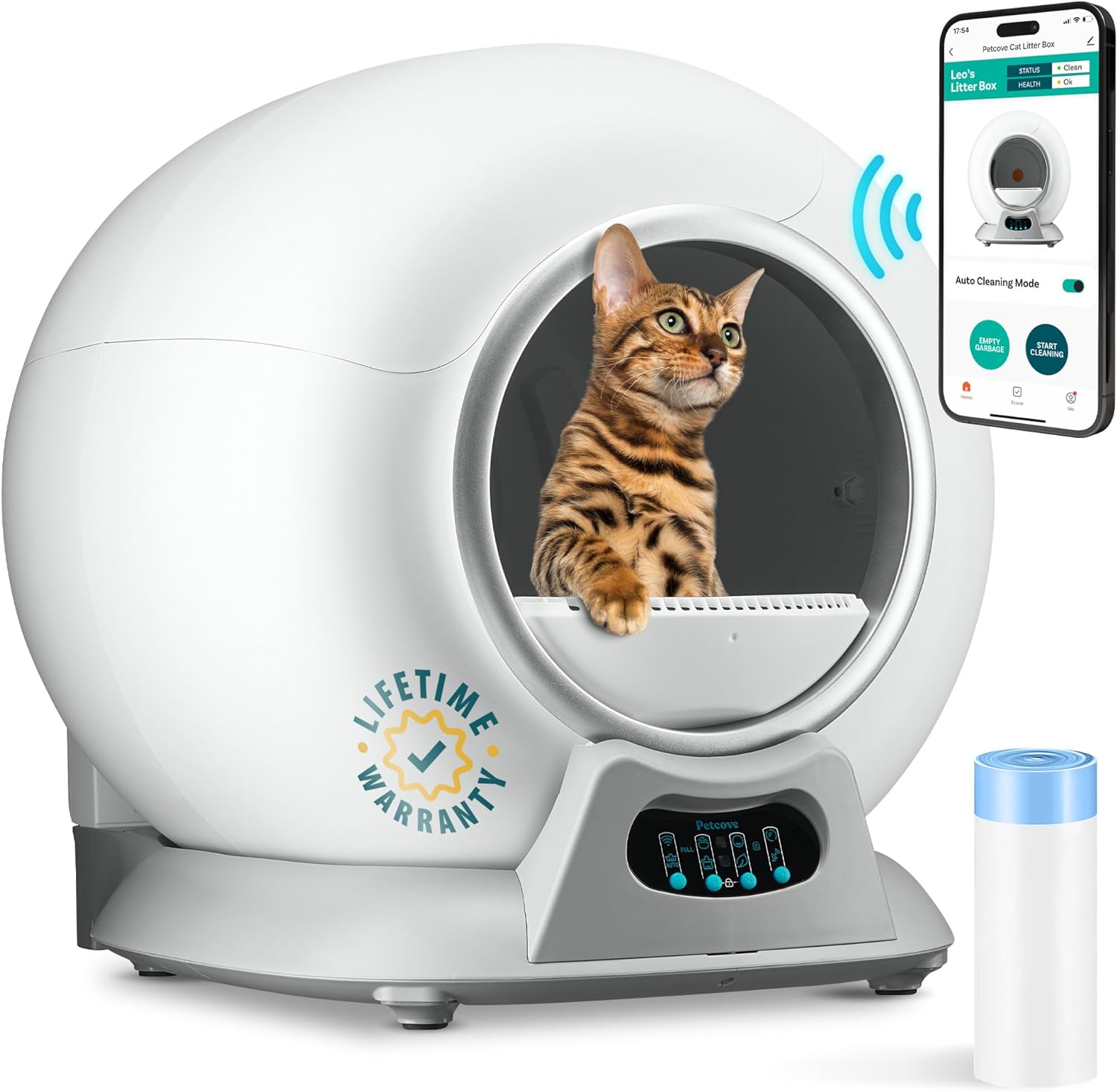 PetCove Intelligente selbstreinigende Katzentoilette – automatisiert, ohne Schaufeln, Geruchskontrolle, App-fähig, perfekt für mehrere Katzen, Grau