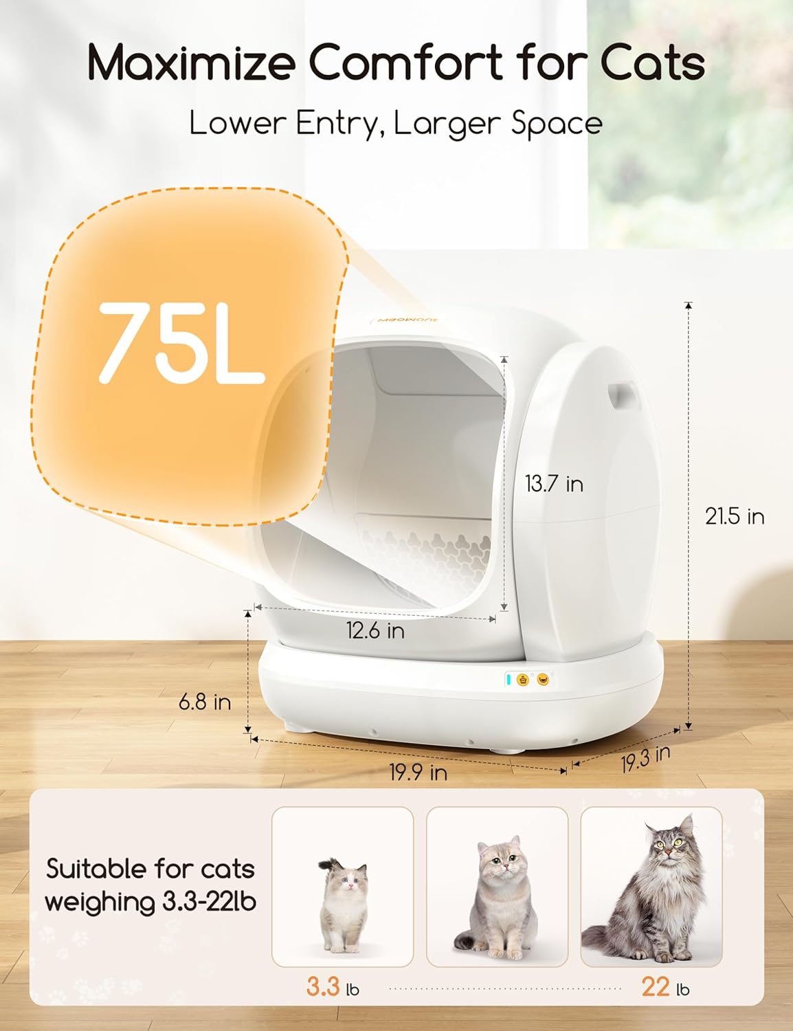 Meowant selbstreinigende Katzentoilette – 75 l, extra große automatische Katzentoilette mit Sicherheitsfunktionen, App-Steuerung und Geruchsmanagement