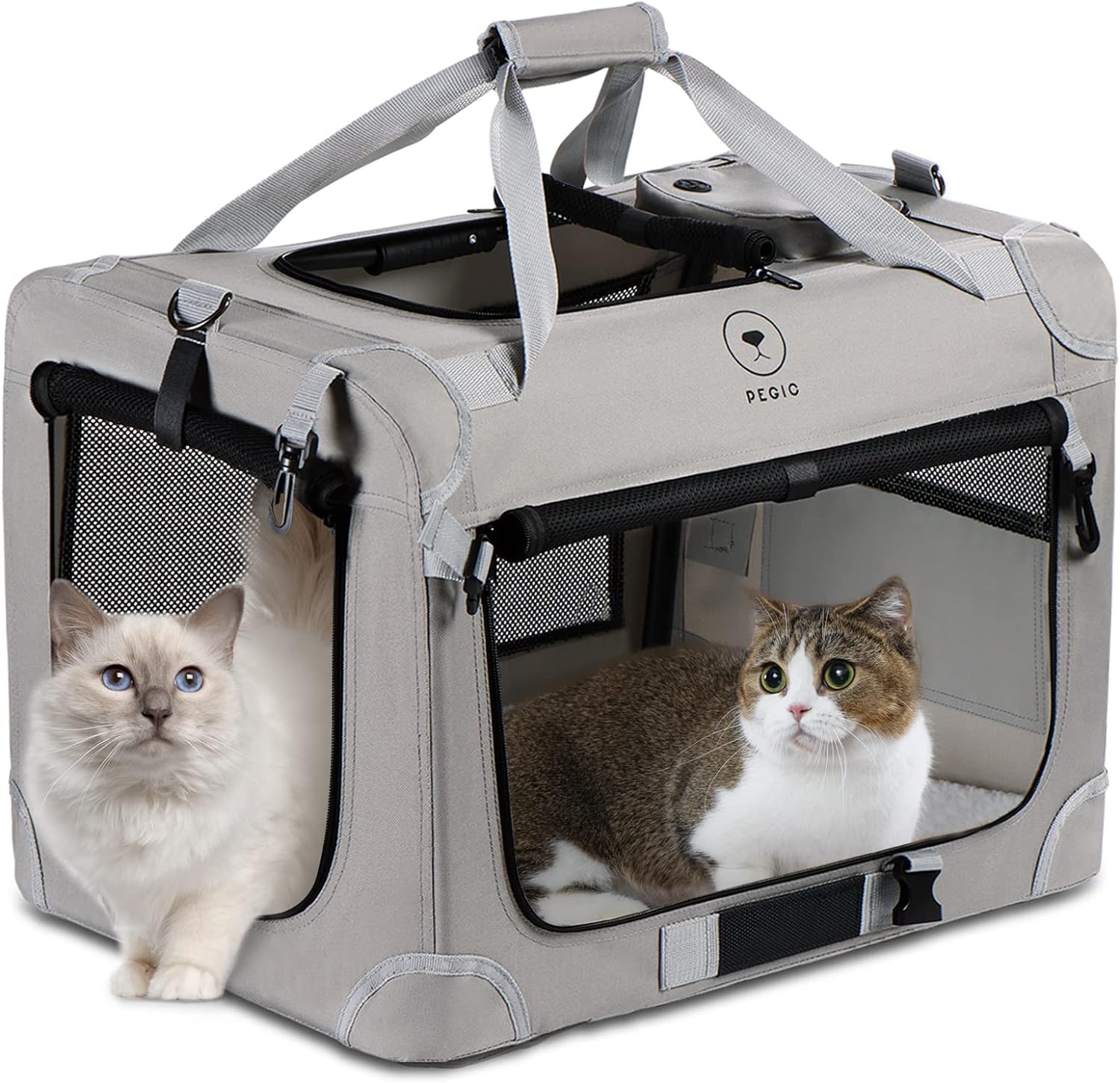 PEGIC Extra große, weiche Transportbox für zwei Katzen – tragbare Premium-Tragetasche für Reisen und den täglichen Gebrauch (24" x 16" x 16")