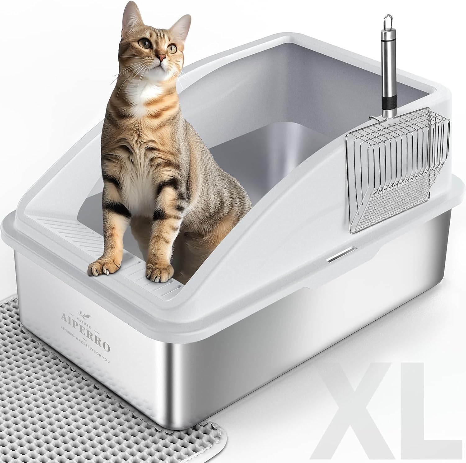 Geschlossene Premium-Katzentoilette aus Edelstahl | Extragroßes Design für große Rassen