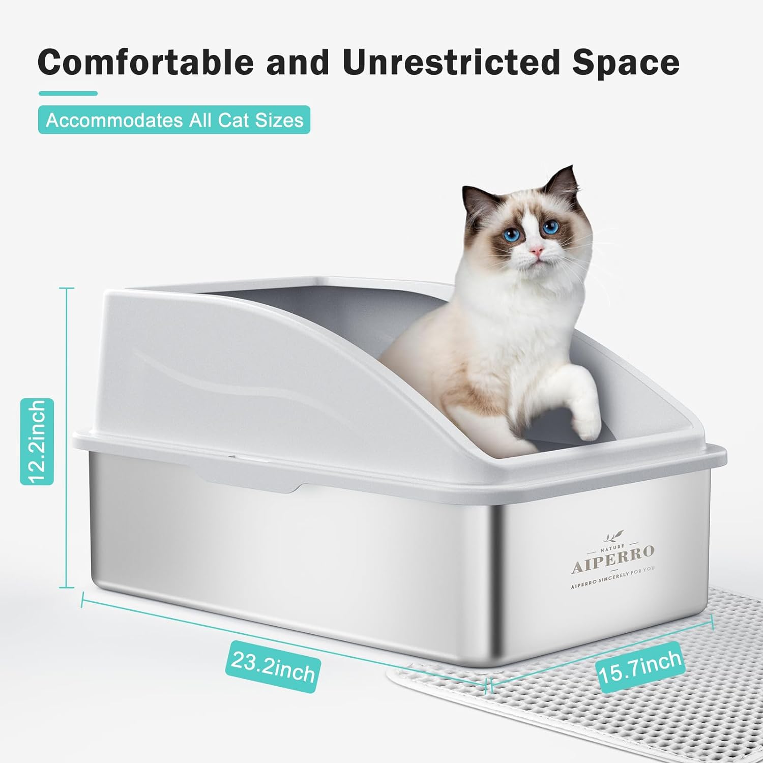 Geschlossene Premium-Katzentoilette aus Edelstahl | Extragroßes Design für große Rassen