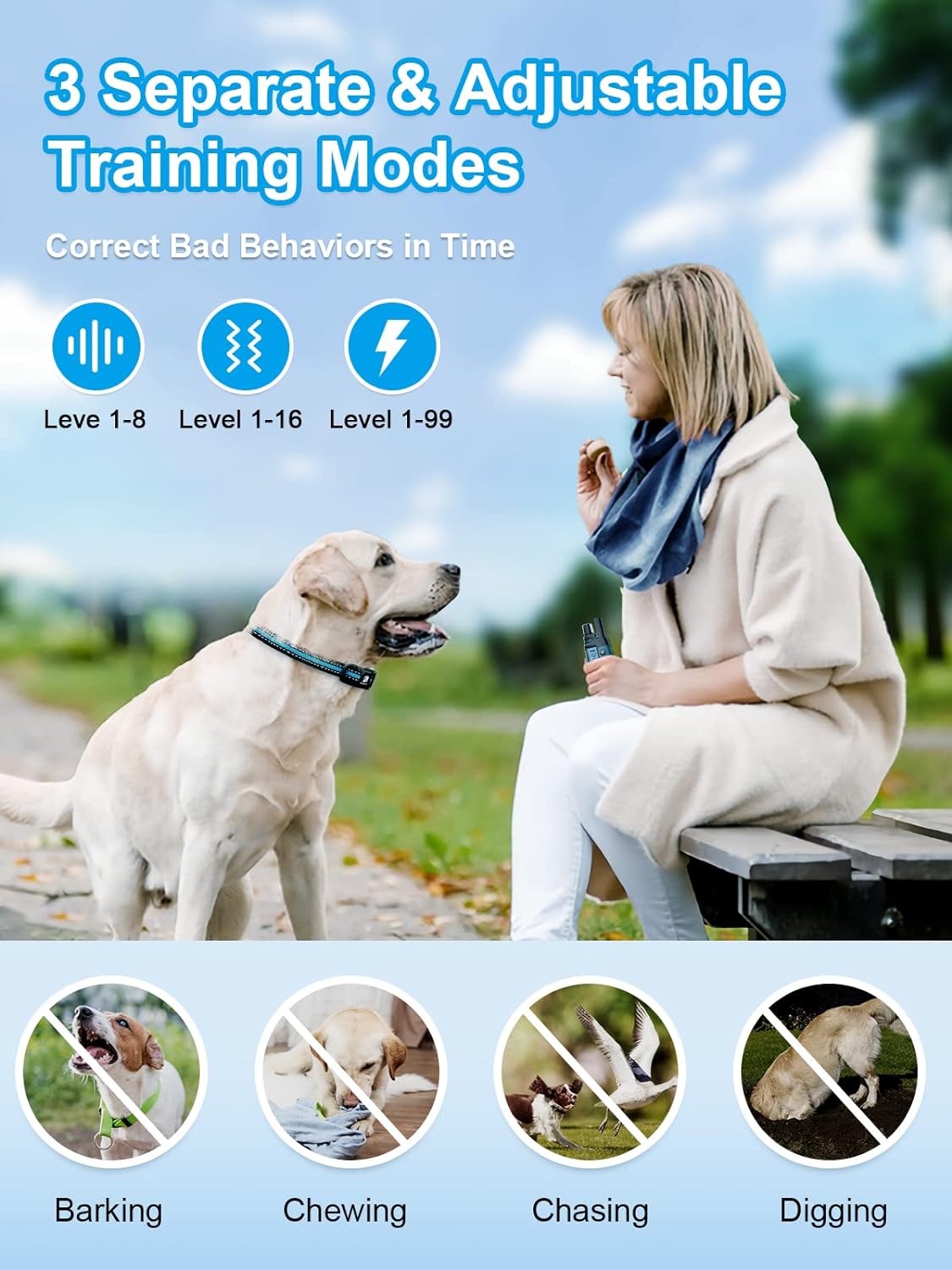 BOUSNIC Dual-Dog Training Collar System: Wasserdichte Ferntrainingslösung für Hunde (5-120 lbs) – 3300 Fuß Reichweite