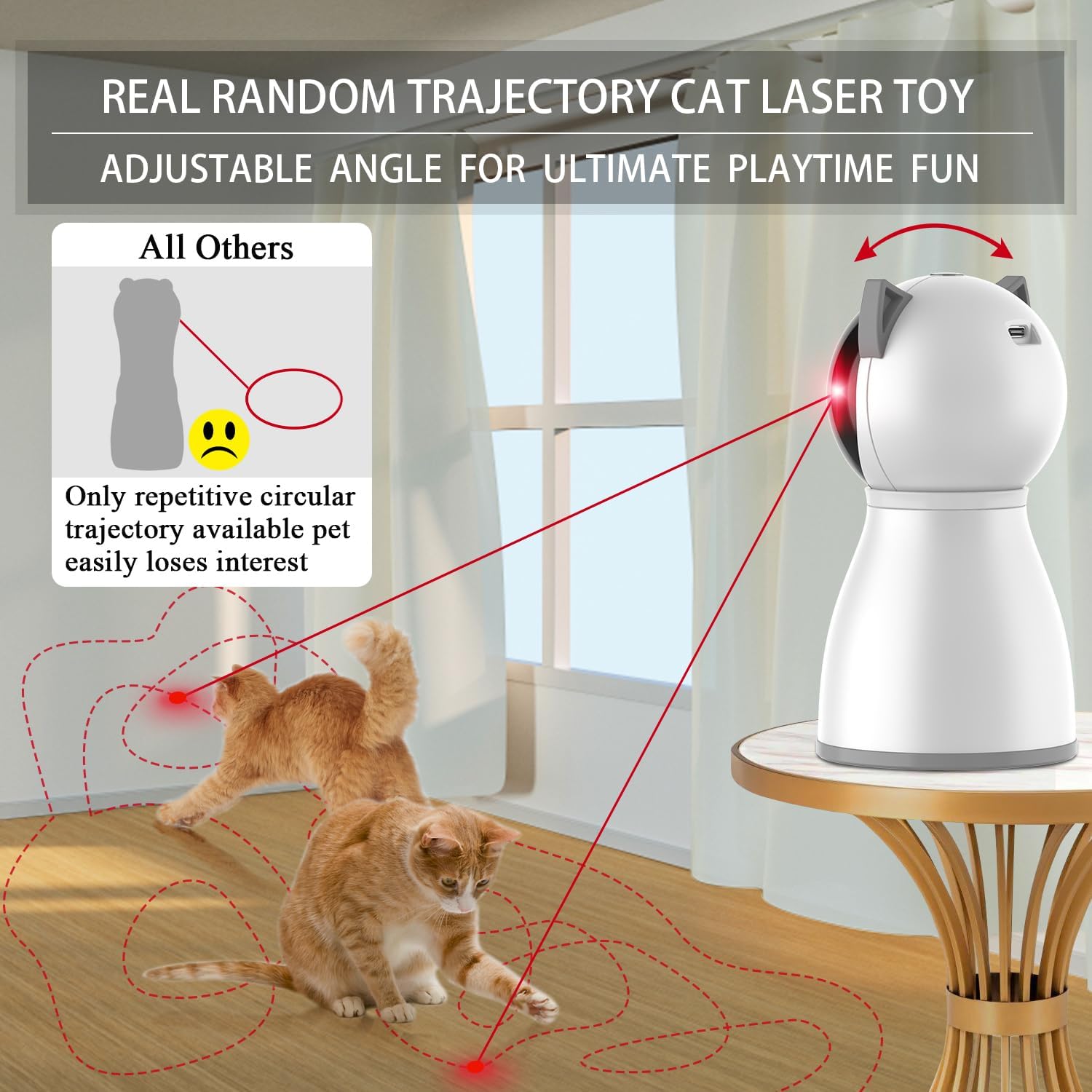 Wiederaufladbares automatisches Laser-Katzenspielzeug mit zufälliger Flugbahnbewegung für Haustiere im Innenbereich