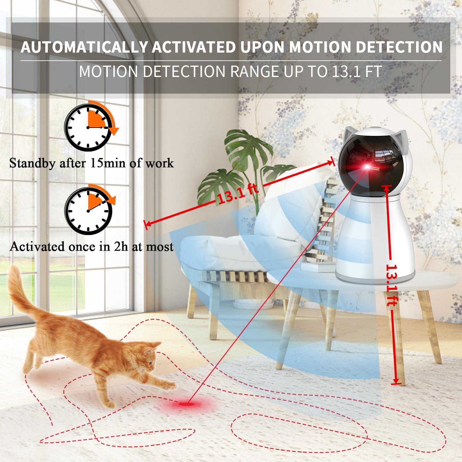 Wiederaufladbares automatisches Laser-Katzenspielzeug mit zufälliger Flugbahnbewegung für Haustiere im Innenbereich