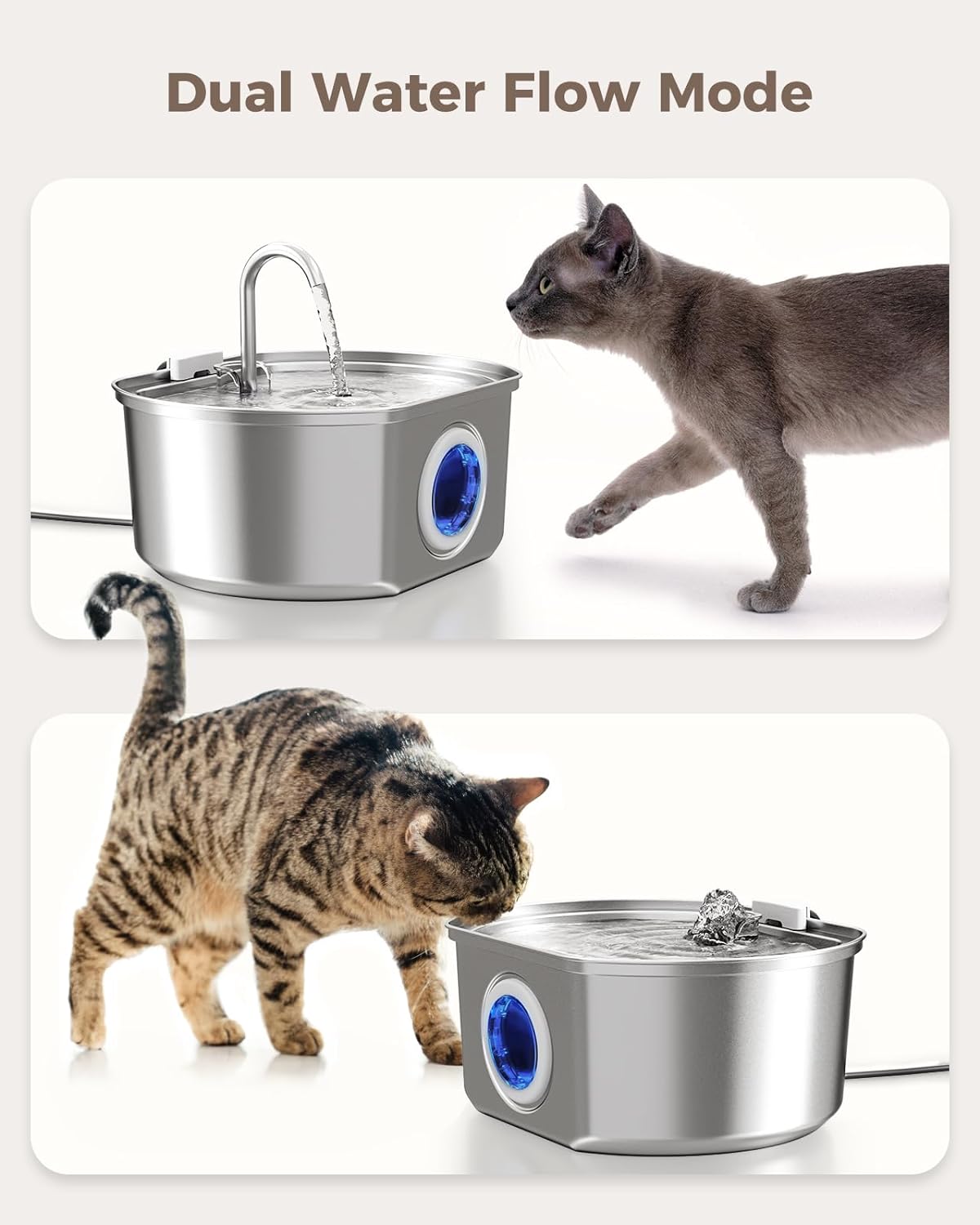 Neareal Premium-Wasserbrunnen für Katzen aus Edelstahl: Automatischer Wasserspender für Haustiere mit einem Fassungsvermögen von 320 ml und Vierfach-Filtrationssystem